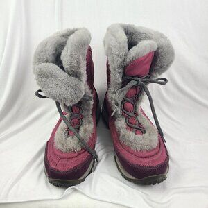 The North Face Purple Pink Nuptse Gray Faux Fur Lined Boots Big Girl 6 Plaid